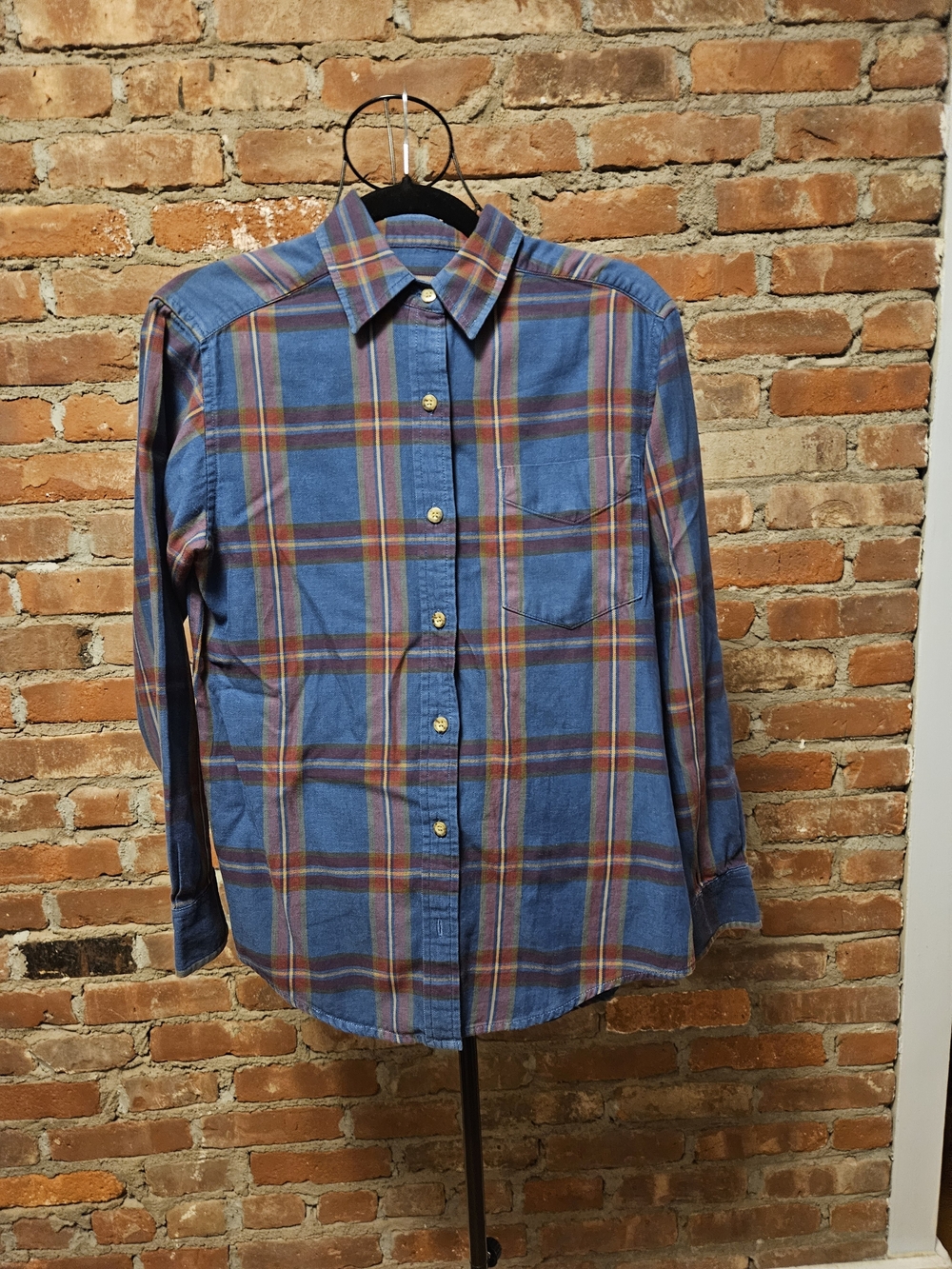 Joe's Jeans Blue Plaid Button-Down with Rust and Cream Stripes
